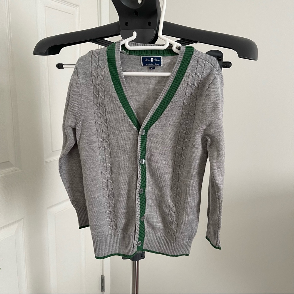 👗 EEUC BLUE BEAR 4T TODDLER GIRL CARDIGAN GREY / GREEN PREPPY NICHOLAS & BEARS